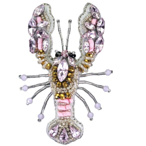 Crawfish Lobster Beaded Rhinestone Sew on Patch Pink - Picture 1 of 3